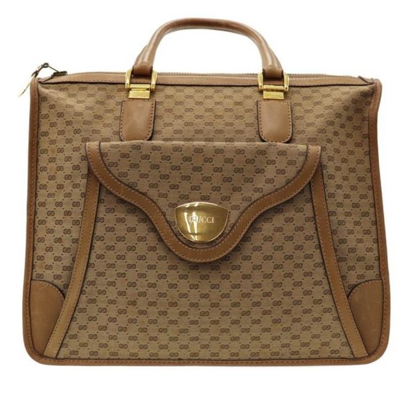 Gucci Vintage Brown Handle Bag Bamboo Buckle Top XL With Front Pocket - Picture 7 of 12